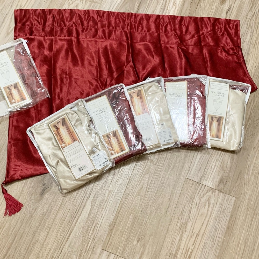 Croscill Classics Lot of 6 Waterfall Valance - Red & Candlelight NEW 45” x 38”
